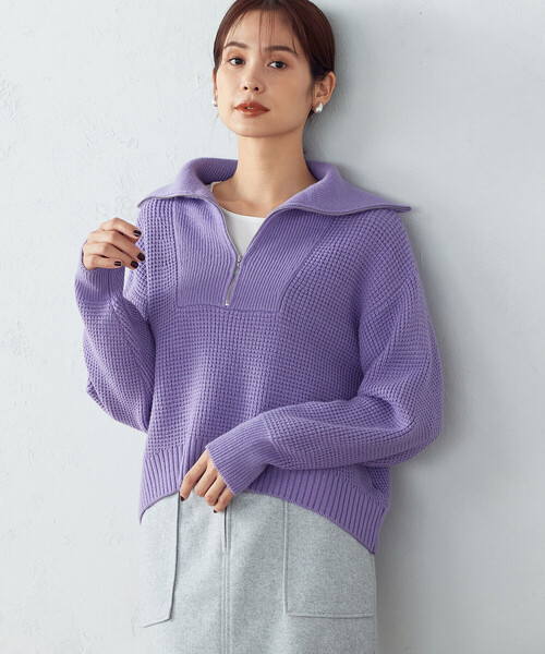 COMME CA ISM（コムサイズム）の「【Online Store限定カラー：ライラック、イエローグリーン】ハーフジップニット（ニット/セーター・レディース・ブラウン/アイボリー/ライラック/イエロー×グリーン・MEDIUM/LARGE）」の19枚目の写真