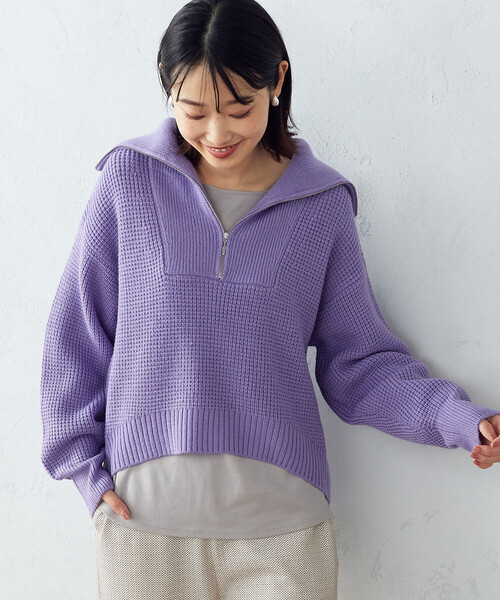 COMME CA ISM（コムサイズム）の「【Online Store限定カラー：ライラック、イエローグリーン】ハーフジップニット（ニット/セーター・レディース・ブラウン/アイボリー/ライラック/イエロー×グリーン・MEDIUM/LARGE）」の20枚目の写真