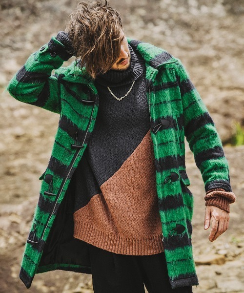 no id シャギー　チェック　ダッフルコート no id シャギーチェックダッフルコート