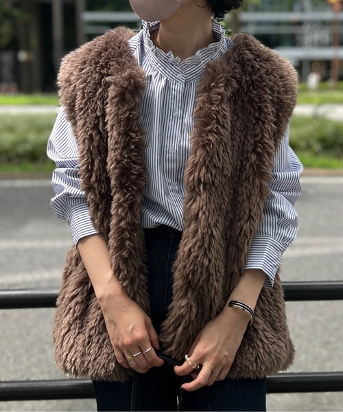 Chez toi（シェトワ）の「ネックフリル裾ラウンドシャツ（シャツ/ブラウス・レディース・ネイビー/オフホワイト/ブルー・FREE）」の20枚目の写真