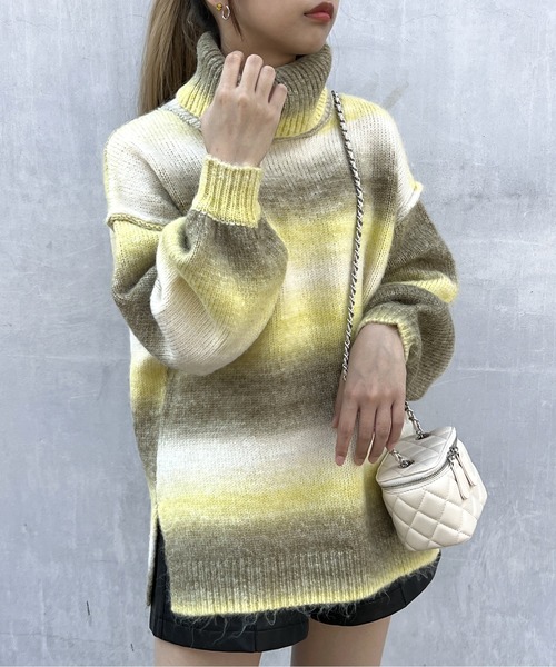 one way（ワンウェイ）の「グラデーションハイネックニット（ニット/セーター・レディース・ライトグリーン/イエロー/ブラック・FREE）」の14枚目の写真