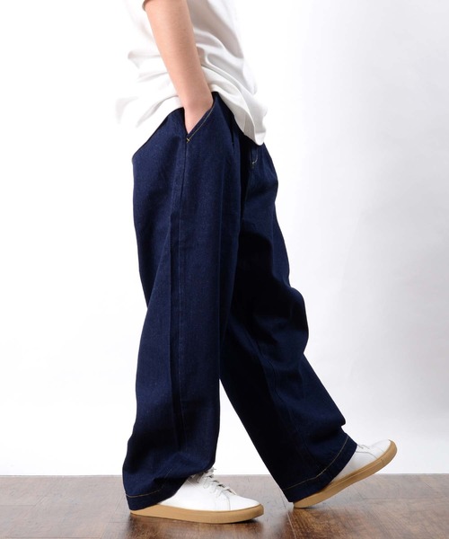 1111clothing（ワンフォークロージング）の「10oz ワイドパンツ / デニムパンツ ワイドデニム ジーンズ デニム バギーパンツ（デニムパンツ・メンズ・ブルー系/ブルー系1/ケミカルウォッシュ/ブラック/ワンウォッシュ/ブラック系その他/インディゴブルー/キナリ/ブラック系その他2/ブラック系その他3・S/M/L）」の8枚目の写真