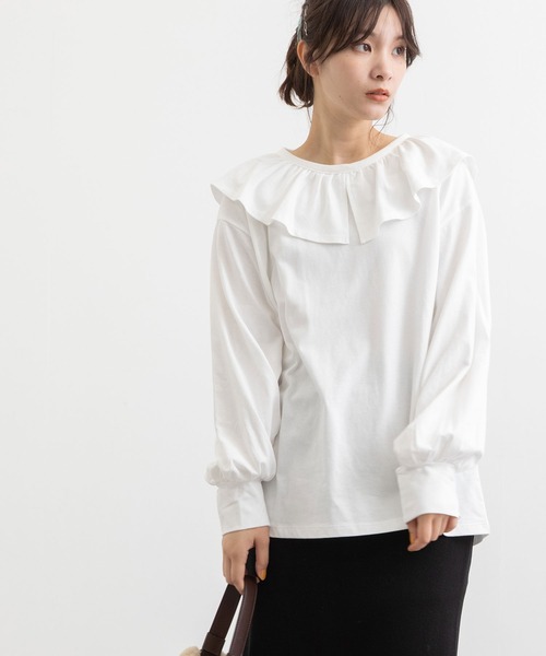 POU DOU DOU(プードゥドゥ)の「ラッフルカラープルオーバー(Tシャツ/カットソー・レディース・オフホワイト/ブラック・3)」の12枚目の写真