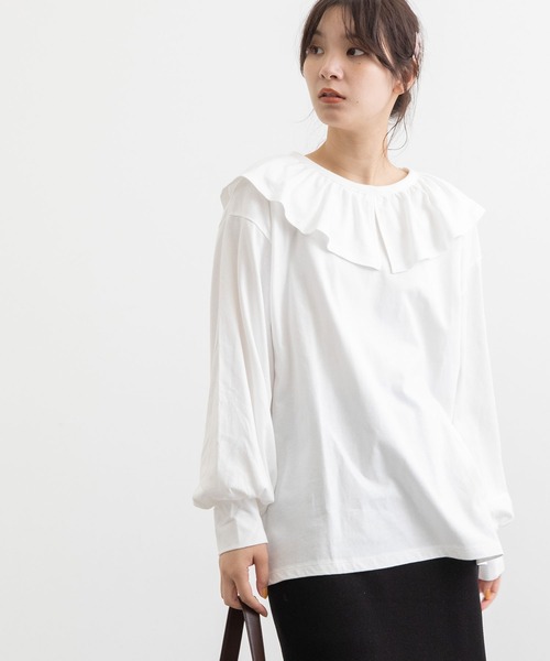 POU DOU DOU(プードゥドゥ)の「ラッフルカラープルオーバー(Tシャツ/カットソー・レディース・オフホワイト/ブラック・3)」の9枚目の写真
