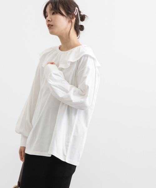 POU DOU DOU(プードゥドゥ)の「ラッフルカラープルオーバー(Tシャツ/カットソー・レディース・オフホワイト/ブラック・3)」の3枚目の写真
