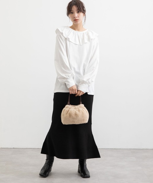 POU DOU DOU(プードゥドゥ)の「ラッフルカラープルオーバー(Tシャツ/カットソー・レディース・オフホワイト/ブラック・3)」の14枚目の写真
