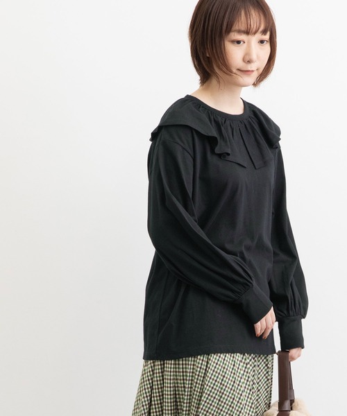 POU DOU DOU(プードゥドゥ)の「ラッフルカラープルオーバー(Tシャツ/カットソー・レディース・オフホワイト/ブラック・3)」の17枚目の写真