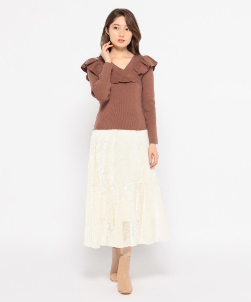 MISCH MASCH（ミッシュマッシュ）の「フリルカシュクール風ニット（ニット/セーター・レディース・ホワイト/ブラック/ブラウン系その他・MEDIUM）」の4枚目の写真