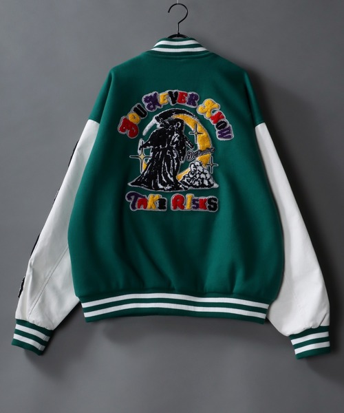 SITRY（シトリー）の「rib line oversize patch Stadium Jacket/リブライン オーバーサイズ ワッペン スタジアムジャケット/スタジャン（スタジャン・メンズ・グリーン/ブラック系その他/ブルー/ブラック・M/L/LL）」の5枚目の写真