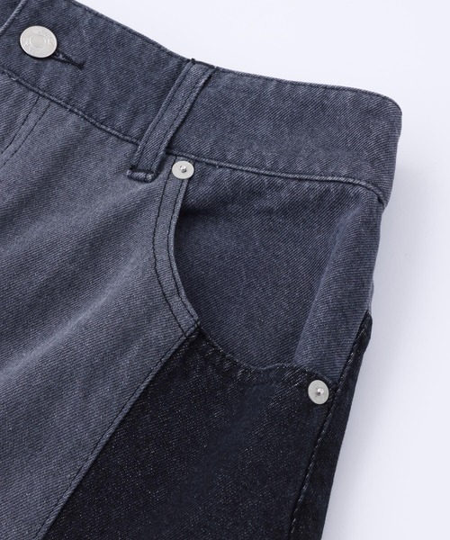 MILKFED.(ミルクフェド)の「PATCHWORK DENIM MINI SKIRT(デニムスカート・レディース・ブラック/ライトインディゴブルー・ONE SIZE)」の9枚目の写真