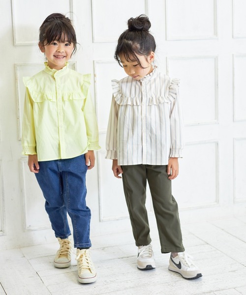 MAKE YOUR DAY(メイクユアデイ)の「フリルブラウス■80~140cm(シャツ/ブラウス・キッズ・ブルー/オフホワイト/イエロー/ストライプ・120/140/100/130/110/80/90)」の13枚目の写真