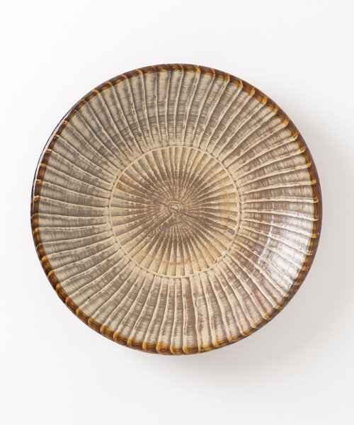 【FRIDGE antiques】フリッジアンティークス 小鹿焼 緑釉飛鉋 九寸皿 柳瀬朝夫