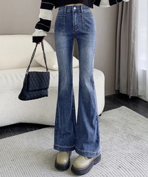 DAY CLOSET | レディース 裏起毛ブーツカット風きれいめフレアデニムパンツ(デニムパンツ)