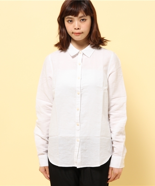 GIORDANO（ジョルダーノ）の「[GIORDANO]ロールアップリネン長袖シャツ（シャツ/ブラウス・レディース・ホワイト/ホワイト×ネイビー/ブルー/インディゴブルー・MEDIUM/LARGE）」の11枚目の写真