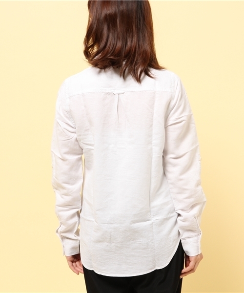 GIORDANO（ジョルダーノ）の「[GIORDANO]ロールアップリネン長袖シャツ（シャツ/ブラウス・レディース・ホワイト/ホワイト×ネイビー/ブルー/インディゴブルー・MEDIUM/LARGE）」の13枚目の写真