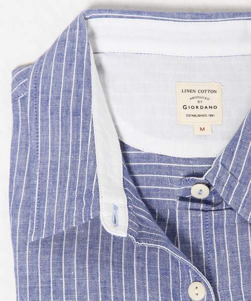 GIORDANO（ジョルダーノ）の「[GIORDANO]ロールアップリネン長袖シャツ（シャツ/ブラウス・レディース・ホワイト/ホワイト×ネイビー/ブルー/インディゴブルー・MEDIUM/LARGE）」の19枚目の写真