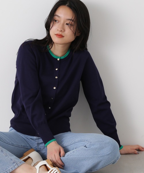 N.（N. Natural Beauty Basic）（エヌエヌナチュラルビューティーベーシック）の「◆ゴールドボタンバイカラーカーディガン（カーディガン/ボレロ・レディース・ネイビー/オフホワイト/ピンク/ブルー・MEDIUM）」の3枚目の写真