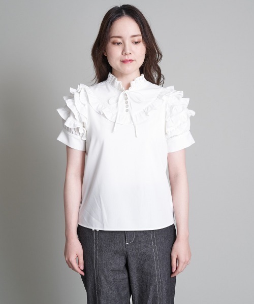 A de a.v.v（アードアー・ヴェ・ヴェ）の「フリルスリーブリボンブラウス（シャツ/ブラウス・レディース・ホワイト/ミント/ブラック・SMALL/MEDIUM/36/38）」の8枚目の写真