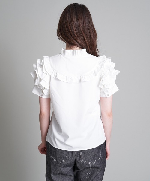A de a.v.v（アードアー・ヴェ・ヴェ）の「フリルスリーブリボンブラウス（シャツ/ブラウス・レディース・ホワイト/ミント/ブラック・SMALL/MEDIUM/36/38）」の10枚目の写真