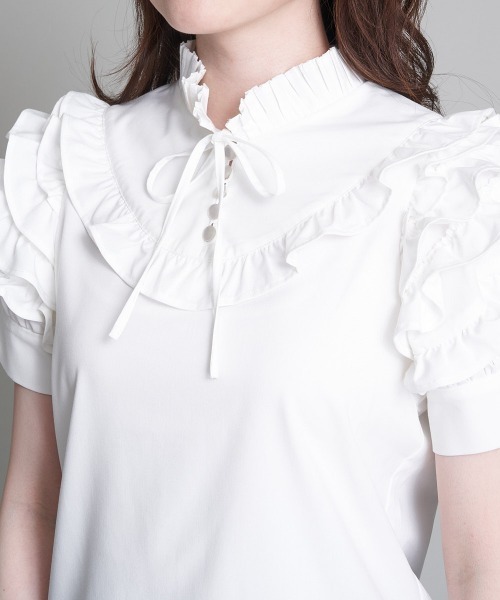 A de a.v.v（アードアー・ヴェ・ヴェ）の「フリルスリーブリボンブラウス（シャツ/ブラウス・レディース・ホワイト/ミント/ブラック・SMALL/MEDIUM/36/38）」の12枚目の写真