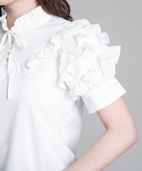 A de a.v.v（アードアー・ヴェ・ヴェ）の「フリルスリーブリボンブラウス（シャツ/ブラウス・レディース・ホワイト/ミント/ブラック・SMALL/MEDIUM/36/38）」の13枚目の写真