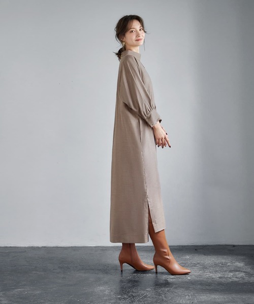STYLE DELI(スタイルデリ)の「綾織りハイネックワンピース(ワンピース・レディース・ベージュ/オレンジ系・01/02)」の5枚目の写真