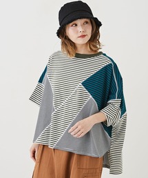 CUBE SUGAR（キューブシュガー）の「WEB限定ボーダーブロッキング切替ワイドTシャツ（Tシャツ/カットソー）」
