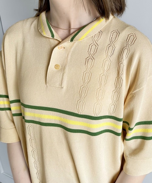 Java（ジャバ）の「《JaVaジャバ 別注》大人のヴィンテージライク。レトロボーダーニットポロシャツ（ポロシャツ・レディース・ベージュ/ブラウン/ライトグレー/ブルー・LARGE/MEDIUM/SMALL/X-LARGE）」の14枚目の写真