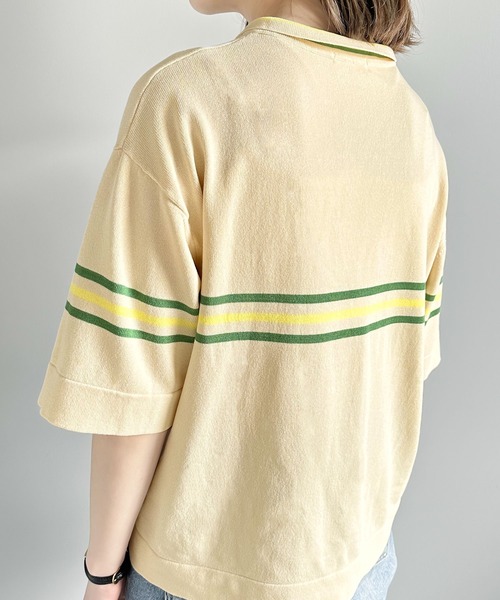 Java（ジャバ）の「《JaVaジャバ 別注》大人のヴィンテージライク。レトロボーダーニットポロシャツ（ポロシャツ・レディース・ベージュ/ブラウン/ライトグレー/ブルー・LARGE/MEDIUM/SMALL/X-LARGE）」の13枚目の写真