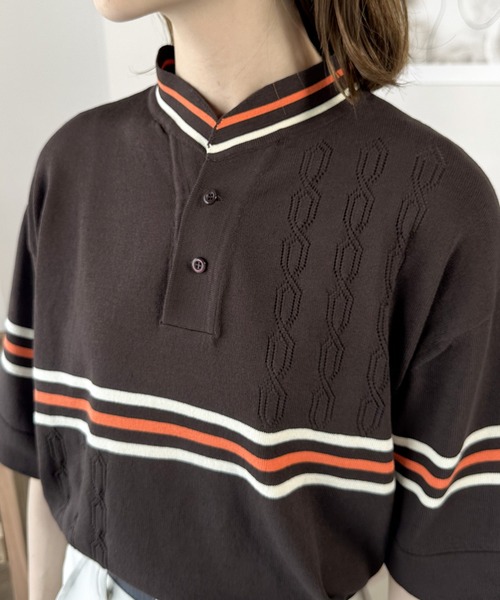 Java（ジャバ）の「《JaVaジャバ 別注》大人のヴィンテージライク。レトロボーダーニットポロシャツ（ポロシャツ・レディース・ベージュ/ブラウン/ライトグレー/ブルー・LARGE/MEDIUM/SMALL/X-LARGE）」の8枚目の写真