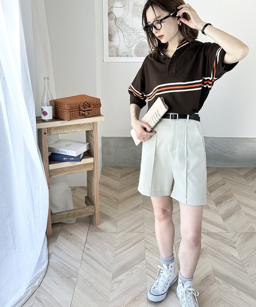 Java（ジャバ）の「《JaVaジャバ 別注》大人のヴィンテージライク。レトロボーダーニットポロシャツ（ポロシャツ・レディース・ベージュ/ブラウン/ライトグレー/ブルー・LARGE/MEDIUM/SMALL/X-LARGE）」の12枚目の写真