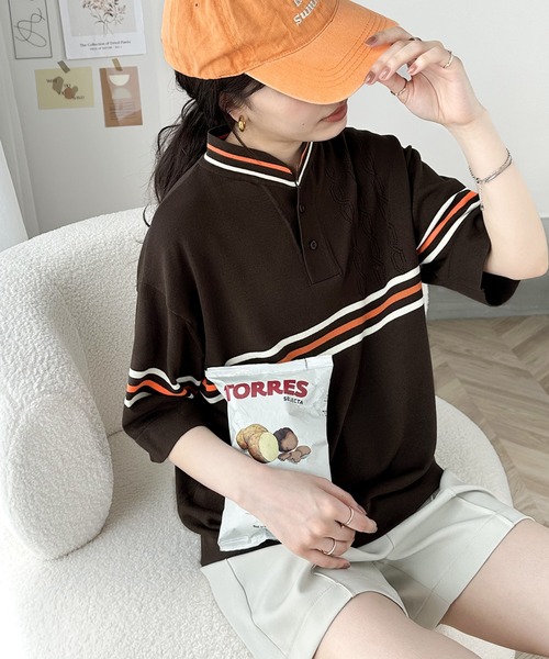 Java（ジャバ）の「《JaVaジャバ 別注》大人のヴィンテージライク。レトロボーダーニットポロシャツ（ポロシャツ・レディース・ベージュ/ブラウン/ライトグレー/ブルー・LARGE/MEDIUM/SMALL/X-LARGE）」の18枚目の写真