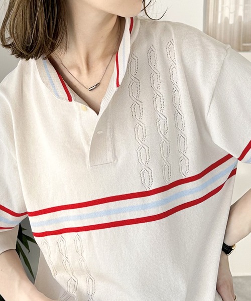 Java（ジャバ）の「《JaVaジャバ 別注》大人のヴィンテージライク。レトロボーダーニットポロシャツ（ポロシャツ・レディース・ベージュ/ブラウン/ライトグレー/ブルー・LARGE/MEDIUM/SMALL/X-LARGE）」の21枚目の写真