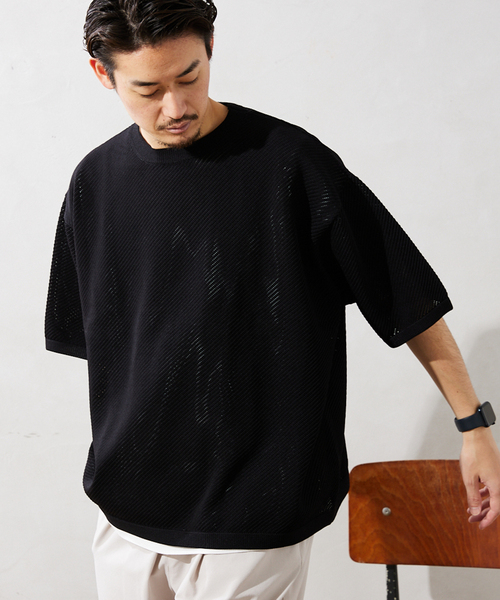 JOURNAL STANDARD relume（ジャーナルスタンダード　レリューム）の「【半袖ニット+カットソーの2点SET】リサイクルポリエステル サマーニット ”BIAS”（Tシャツ/カットソー・メンズ・ブラック/グレー/ストーン/ベージュ系その他/ブルー系その他/イエロー・MEDIUM/LARGE）」の18枚目の写真