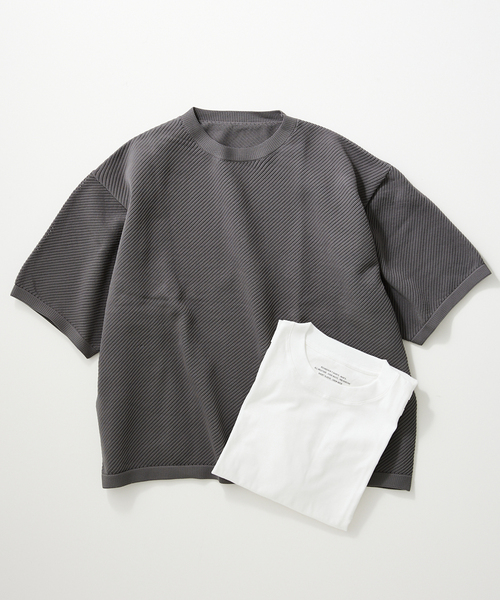 JOURNAL STANDARD relume（ジャーナルスタンダード　レリューム）の「【半袖ニット+カットソーの2点SET】リサイクルポリエステル サマーニット ”BIAS”（Tシャツ/カットソー・メンズ・ブラック/グレー/ストーン/ベージュ系その他/ブルー系その他/イエロー・MEDIUM/LARGE）」の3枚目の写真