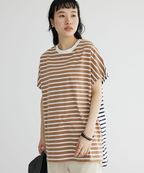 CRAFT STANDARD BOUTIQUE(クラフトスタンダードブティック)の「前後配色ボーダーTee(Tシャツ/カットソー・レディース・グリーン/ブラウン/ネイビー/ブルー・FREE)」の2枚目の写真