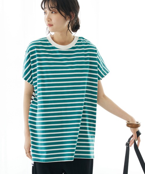CRAFT STANDARD BOUTIQUE(クラフトスタンダードブティック)の「前後配色ボーダーTee(Tシャツ/カットソー・レディース・グリーン/ブラウン/ネイビー/ブルー・FREE)」の3枚目の写真