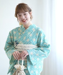 utatane（ウタタネ）の「浴衣3点セット 綿麻 ミントの麻の葉（浴衣）」