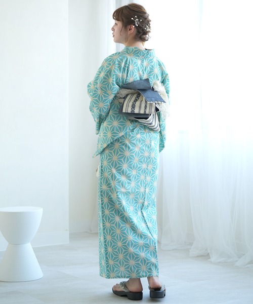 utatane（ウタタネ）の「浴衣3点セット 綿麻 ミントの麻の葉