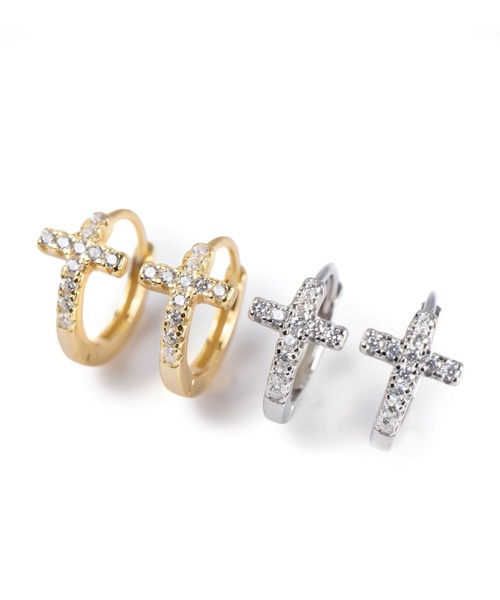 Ops.（オプス）の「ピアス アレルギー対応 フープピアス シルバー925  ジルコニア 【kyklos-cros キクロス・クロス】（ピアス（両耳用）・レディース・シルバー/イエローゴールド・SMALL/MEDIUM）」の3枚目の写真