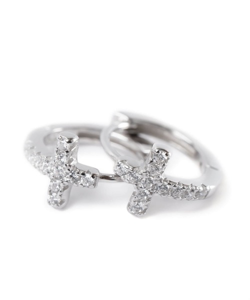 Ops.（オプス）の「ピアス アレルギー対応 フープピアス シルバー925  ジルコニア 【kyklos-cros キクロス・クロス】（ピアス（両耳用）・レディース・シルバー/イエローゴールド・SMALL/MEDIUM）」の9枚目の写真