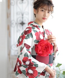 C.R.E.A.M | 平帯で浴衣美人に！豪華8点浴衣セット(浴衣・平帯・下駄・帯飾り・髪飾りコサージュ・腰紐2本・前板)  上品昭和レトロ(浴衣)