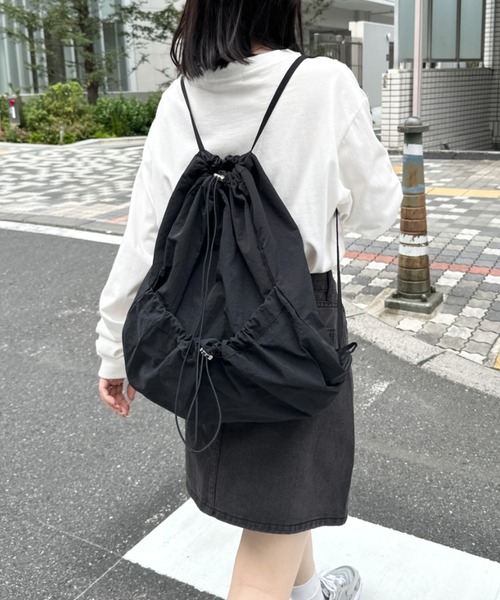 ネイビー ブラック グリーン チェック ドローコード バックパック ナップサック セール】ドローコードナップサック/リュック（バックパック