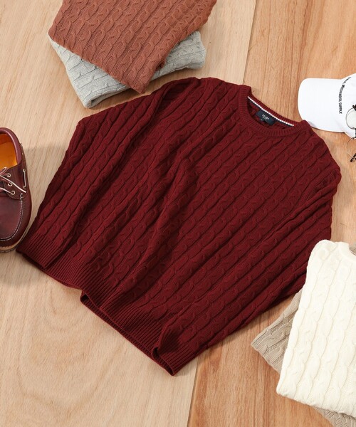 BEAMS HEART(ビームスハート)の「【ユニセックス】ケーブル編 クルーネック ニット(ニット/セーター・メンズ・ワイン/オフホワイト/ベージュ/ピンク/ライトグレー/オレンジ・SMALL/MEDIUM/LARGE)」の6枚目の写真