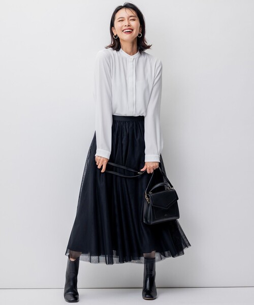 23区 L(ニジュウサンクオオキイサイズ)の「【洗える】バックサテンアムンゼン ブラウス(シャツ/ブラウス・レディース・ホワイト系/ベージュ系・46/50/48/44)」の7枚目の写真