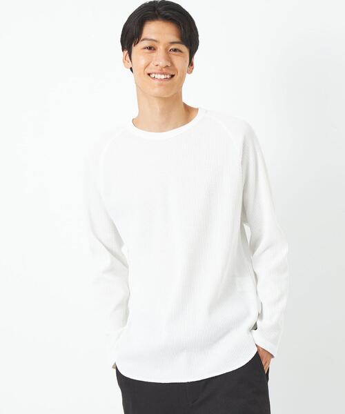 green label relaxing（グリーンレーベルリラクシング）の「ドライワッフル クルーネック 長袖 カットソー（Tシャツ/カットソー・メンズ・ブラック/ホワイト/ダークグレー/グレー・XXL/S/XL/M/XS/L）」の2枚目の写真