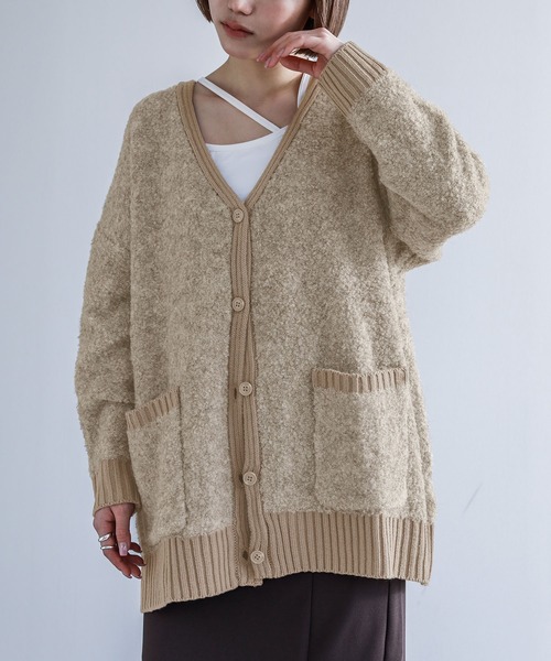 osharewalker（オシャレウォーカー）の「【廃盤】『ミックスカラーブークレニットカーディガン』（カーディガン/ボレロ・レディース・パープル/ダークネイビー/ベージュ・FREE）」の2枚目の写真