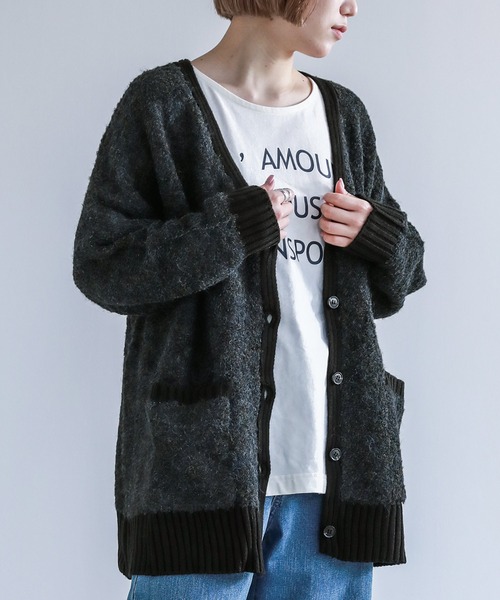 osharewalker（オシャレウォーカー）の「【廃盤】『ミックスカラーブークレニットカーディガン』（カーディガン/ボレロ・レディース・パープル/ダークネイビー/ベージュ・FREE）」の3枚目の写真