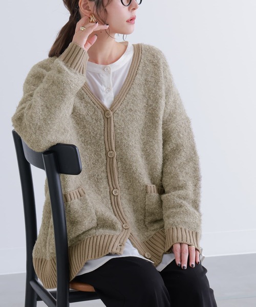 osharewalker（オシャレウォーカー）の「【廃盤】『ミックスカラーブークレニットカーディガン』（カーディガン/ボレロ・レディース・パープル/ダークネイビー/ベージュ・FREE）」の6枚目の写真