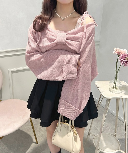 apres jour(アプレジュール)の「リボンニットアンサンブル【ZOZOTOWN限定アイテム】(アンサンブル・レディース・オフホワイト/ピンク/ライトベージュ・フリー/X-LARGE)」の3枚目の写真